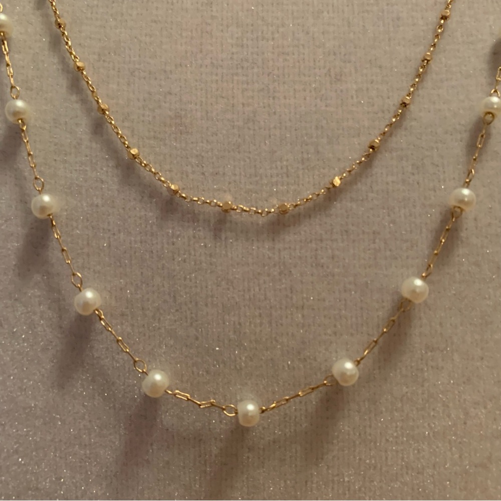 Gold Tone Pearl-Like Layered Necklace - Picture 3 of 4